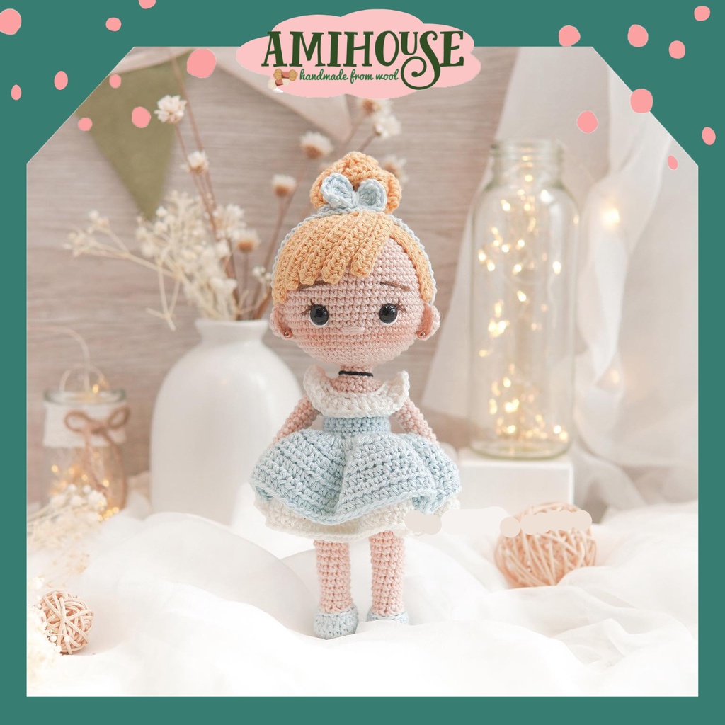 Búp bê Cinderella bằng len móc handmade cho bé, búp bê len móc, 100% sợi cotton - Ami House