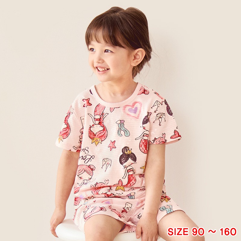 Đồ bộ quần áo thun cotton giấy cho bé trai, bé gái mặc nhà mùa hè Unifriend Hàn Quốc U2022-8. Size đại 5, 6, 8, 10 tuổi