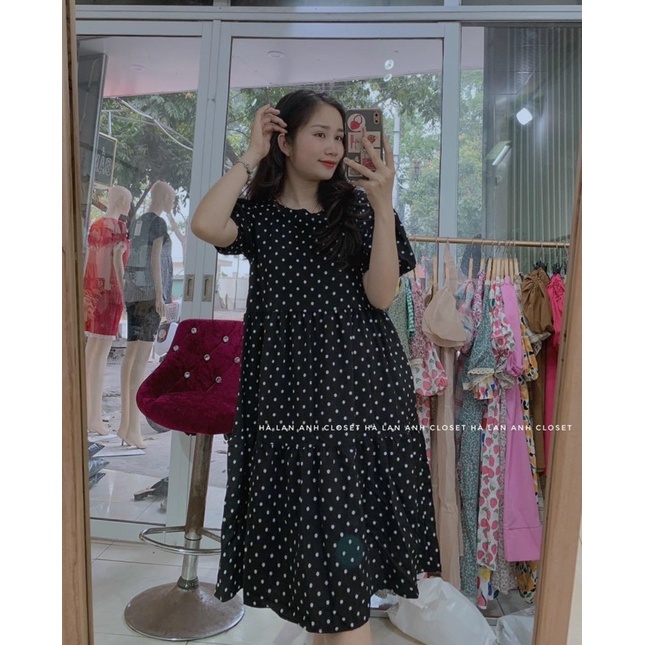 Váy bầu chấm bi tầng đẹp xinh xắn, mềm nhẹ trẻ trung V25