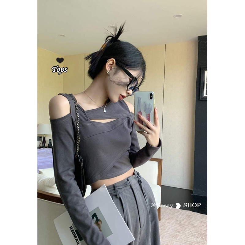 QADCOL Áo Thun Lửng Tay Dài Hở Vai Thời Trang Dành Cho Nữ