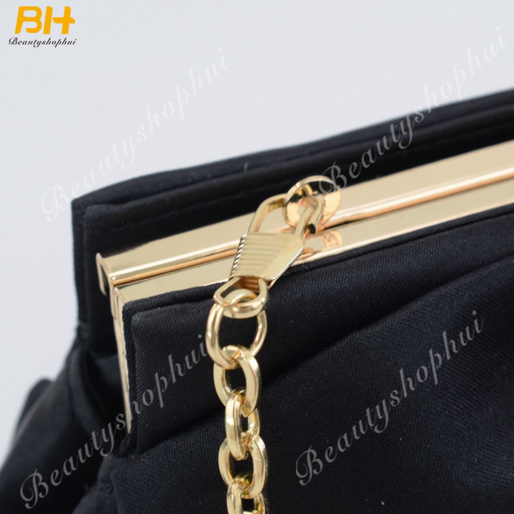 Túi Xách Đeo Vai Satin Nhăn Màu Trơn Đính Nơ Kim Cương Kim Cương Kiểu Âu Mỹ Dự Tiệc Tối Mới Cho Nữ