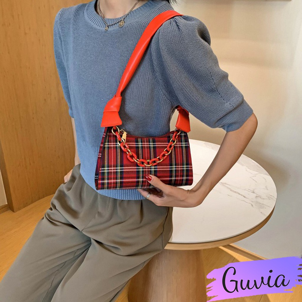 Túi kẹp nách sọc caro GT69 Túi xách nữ phối xích cao cấp