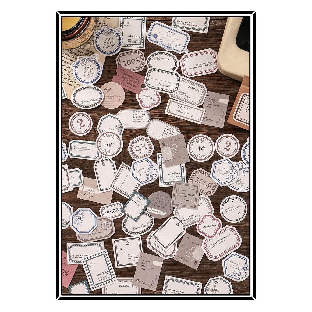 Hộp kraft 45 miếng giấy label trang trí sáng tạo