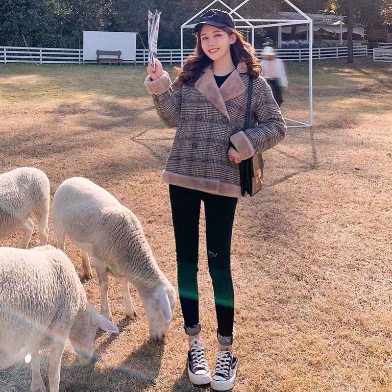 Áo Khoác Da Lộn Kẻ Lót Lông Freesize Siêu Dày Chamia | BigBuy360 - bigbuy360.vn