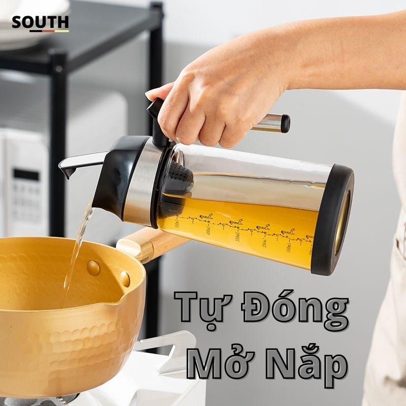 Bình đựng dầu ăn gia vị nước mắm tự mở nắp khi rót SDA77 phối INOX kèm lọc đế cao su