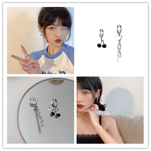 Bông Tai Dáng Dài Hình Trái Tim/ Cherry Thiết Kế Độc Đáo Thời Trang