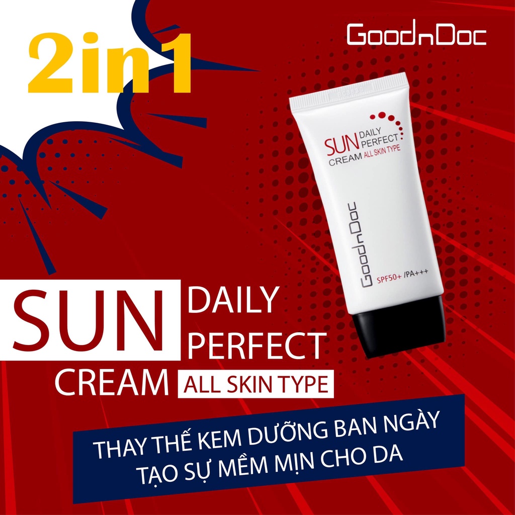 Kem Chống Mắng GoodnDoc Sun Cream Daily Perfect SPF50/PA+++ dành cho mọi loại da (Tuýp 50ml)