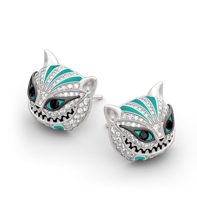 Youyo Bông Tai Hình Học Họa Tiết Đầu Lâu Kim Cương Sơn Dầu Giọt Nước Retro Cho Mèo