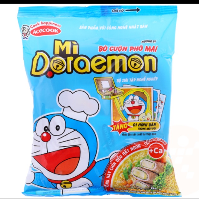 Mì Doraemon hương vị Bò cuộn phô mai/ tôm gà phi tỏi/ tôm hấp sữa gói 62g