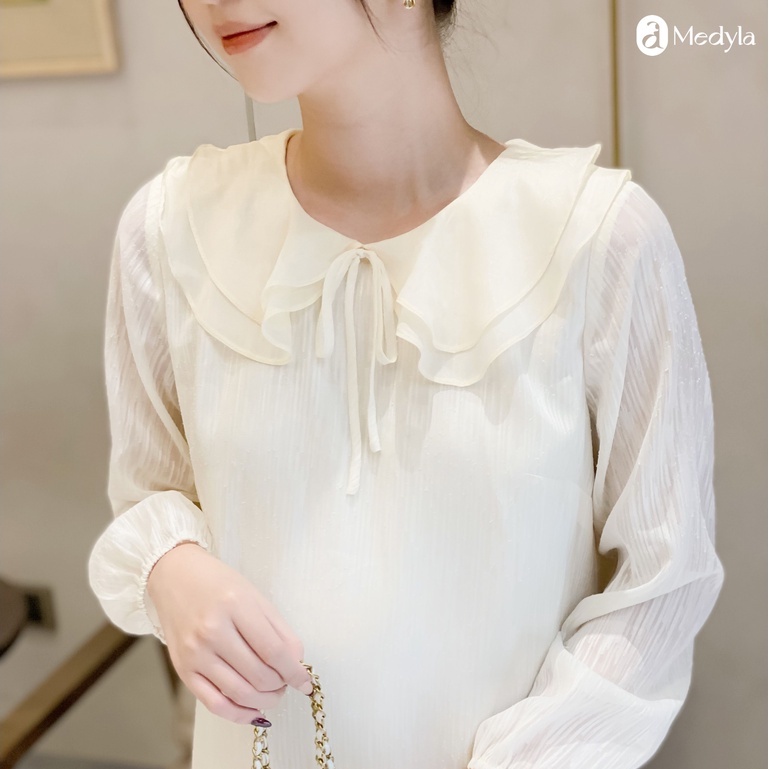 MEDYLA - Đầm bầu dự tiệc thu đông thiết kế 2 lớp tơ xước lót lụa cổ bèo cho bầu đi chơi, đi tiệc - VS1107