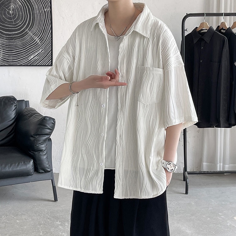 Áo Sơ Mi Tay Ngắn Chất Lụa Lạnh Mỏng Plus Size Thời Trang Mùa Hè Cho Nam