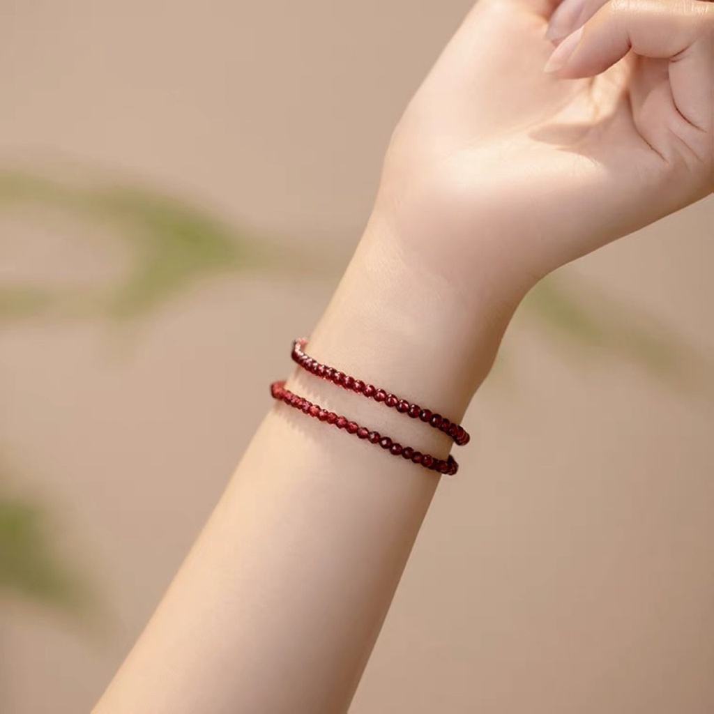 Vòng Đeo Tay Garnet Bằng Thủy Tinh Màu Đỏ Rượu Phong Cách Retro
