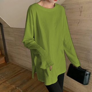 Áo thun nữ IELGY tay dài dáng rộng xẻ tà