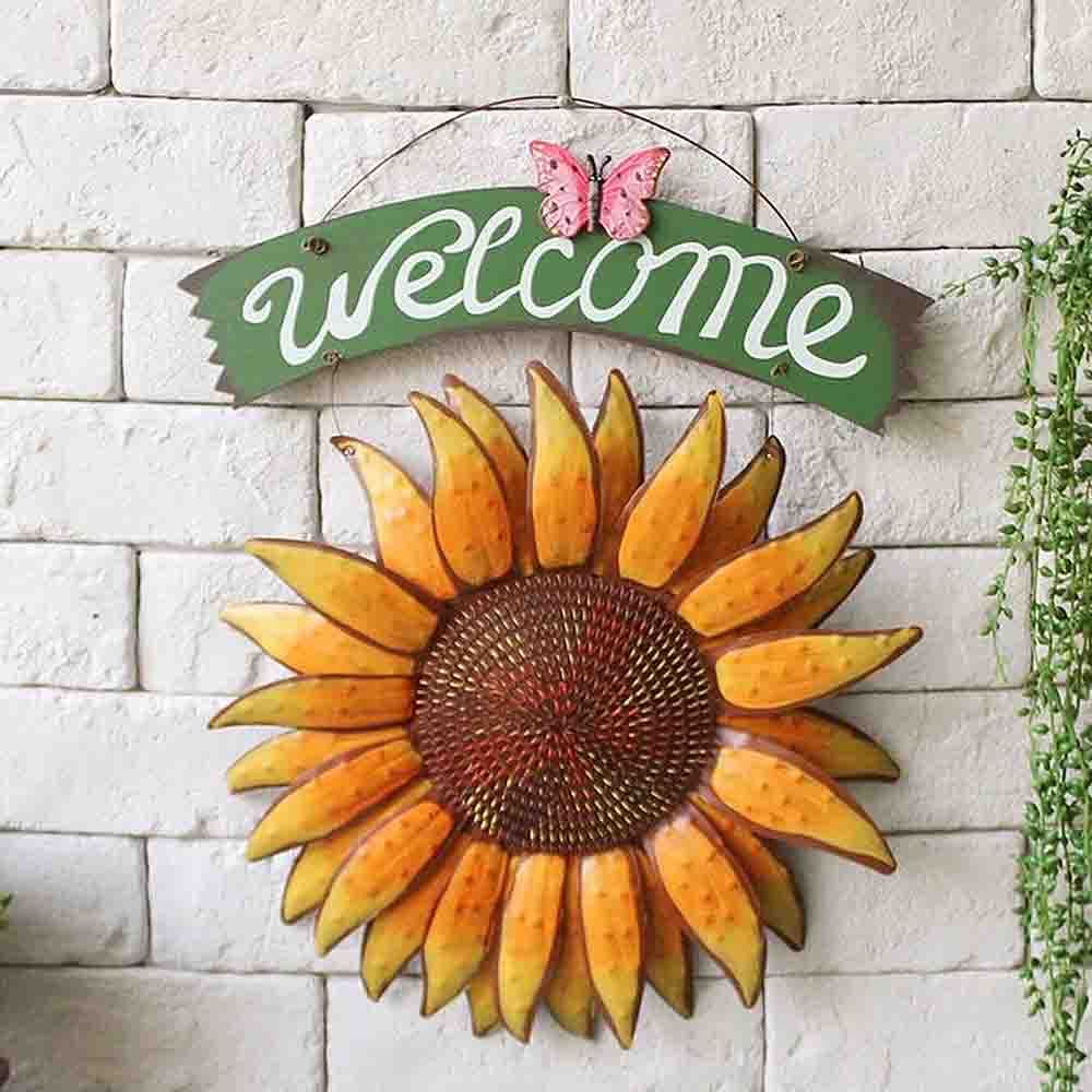 Bảng Gỗ Treo Tường In Hoa Hướng Dương / Chữ Welcome Bằng Kim Loại Trang Trí Nhà Cửa / Sân Vườn