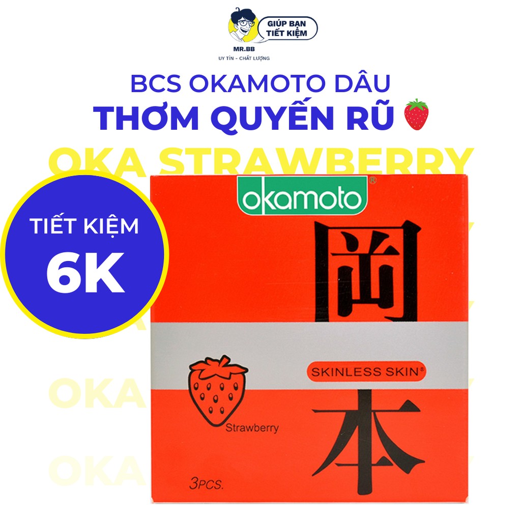 Bao cao su Okamoto Skinless Skin hương dâu chính hãng, không gây kích ứng, siêu mỏng, chân thật Mr.BB