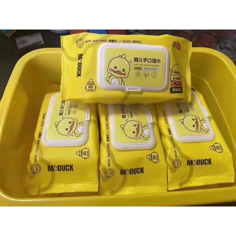 Khăn giấy ướt vịt vàng 1 gói tiện dụng siêu đáng yêu, mua 10 gói TẶNG HỘP NHỰA