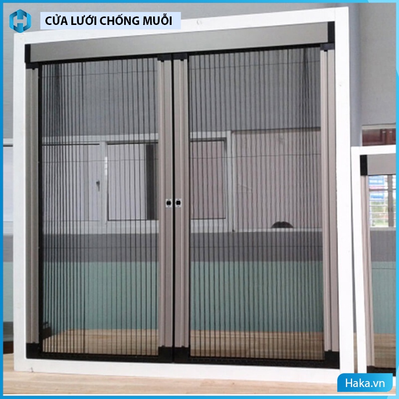 Cửa lưới chống muỗi dạng xếp HAKA, cửa chống muỗi kéo gọn ngăn côn trùng tuyệt đối ăn toàn bền đẹp cho gia đình