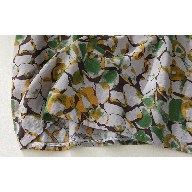 Đầm Linen nữ dáng suông, Váy suông hoa nhí nữ cổ tròn ngắn tay, chất liệu linen mềm mát