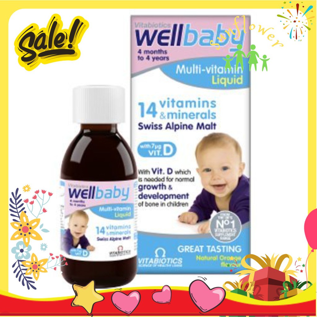 Siro vitamin tổng hợp và khoáng chất cho trẻ Vitabiotics Wellbaby 150ml date tháng 6 2022 cho bé trên 6 tuổi của Anh