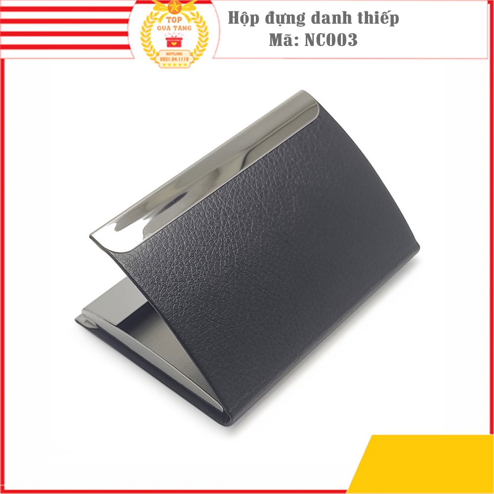 Hộp đựng card danh thiếp, thẻ tín dụng da PU cao cấp mềm mịn vân đen đẹp NC003 | Khắc tên theo yêu cầu