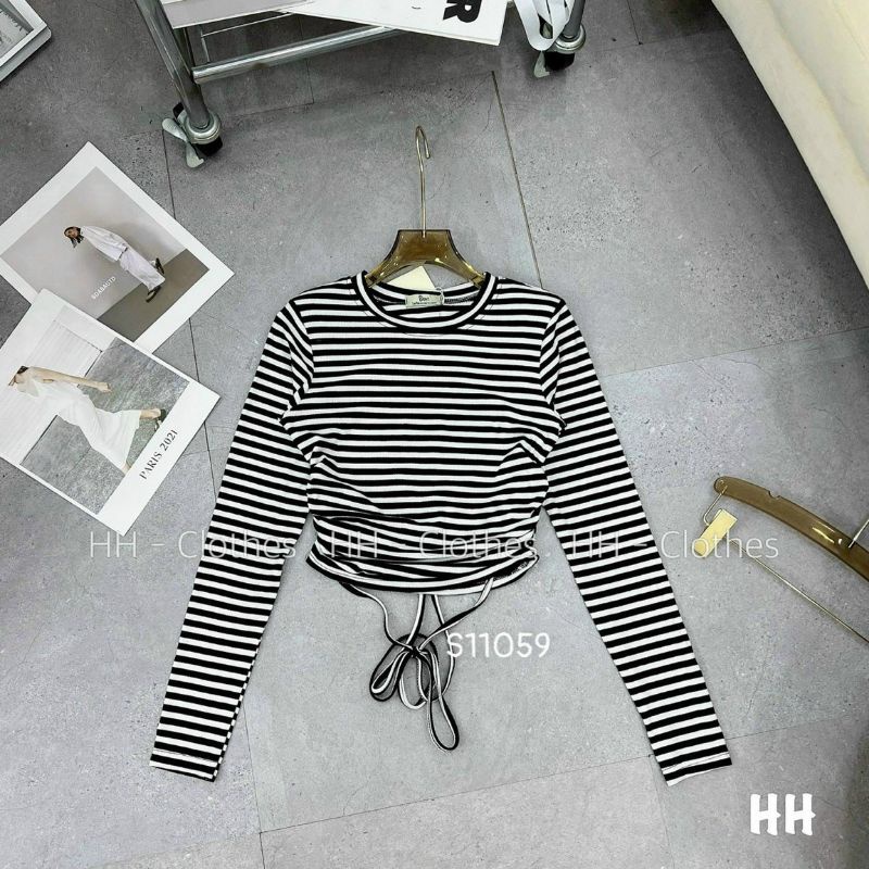 Áo croptop tay dài dây cột tạo kiểu chéo bụng  A15