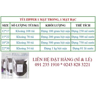 HN - Túi Zip 1 mặt trong 1 mặt bạc đủ size (túi zipper trà sữa, zip lock, takeway) * 1Kg