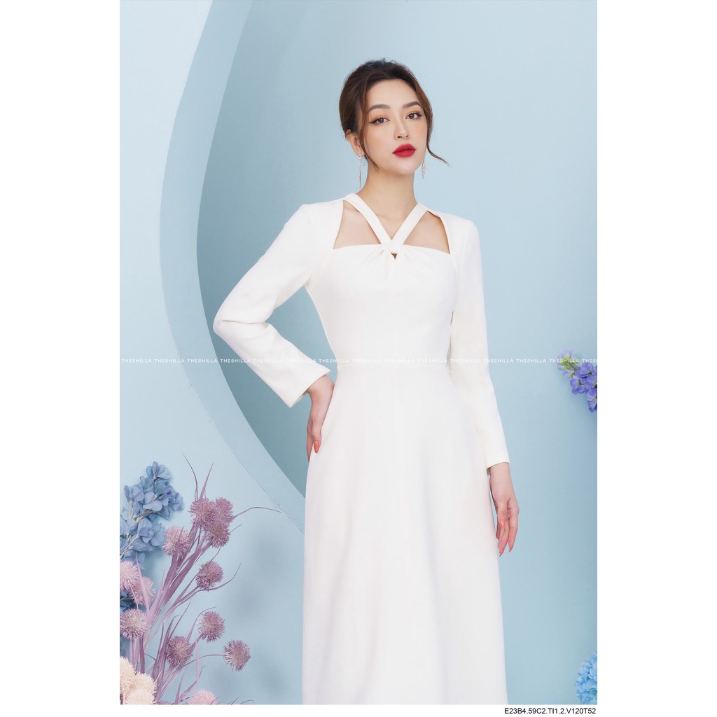 Váy đầm thiết kế cổ cách điệu sang trọng tay dài cao cấp [ Có video + Ảnh thật ] The Shilla - E23B4 - 59C2