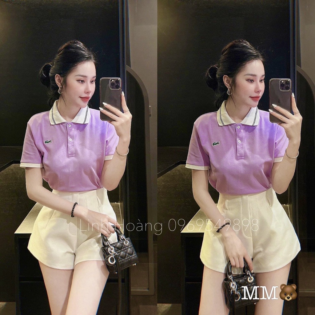 Set áo polo tím cá sấu siêu hot quần đùi LT742