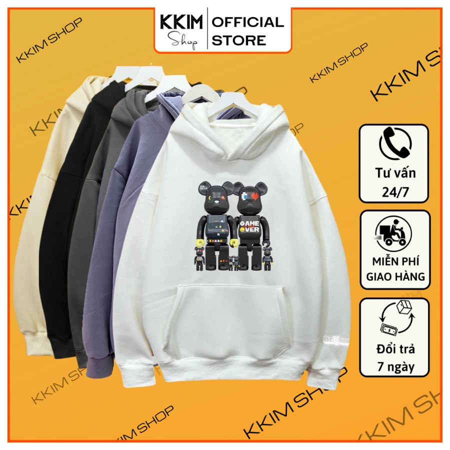 Áo Nỉ HOODIE BEARBRICK (tay áo in Phản Quang Bạc), Form Rộng CHUẨN Xu Hướng, áo nỉ bông hoodie unisex nam nữ. kkim shop