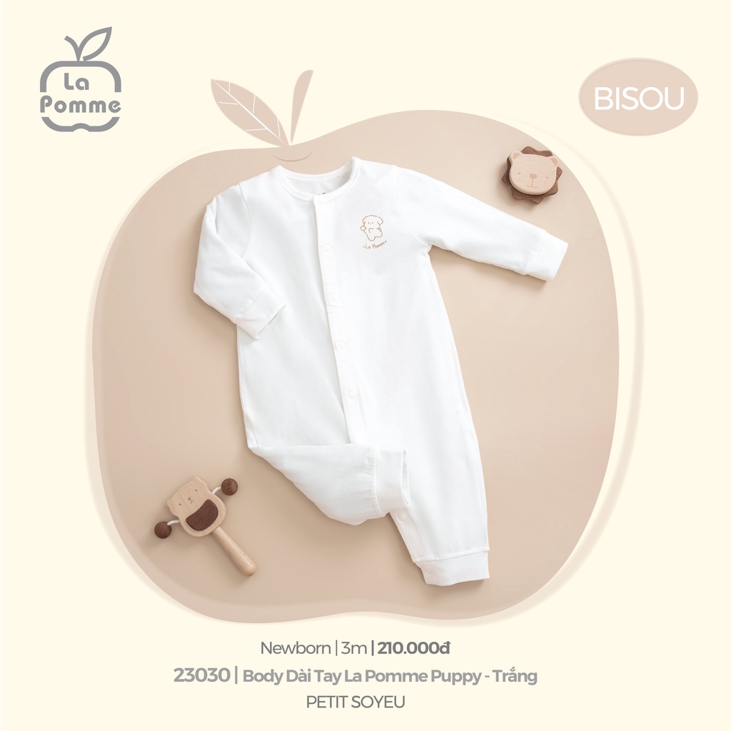 Set combo La Pomme chất Petit Soyeu sơ sinh dài tay cài giữa cài chéo bodysuit  cho bé 14030 23030 15030 25030