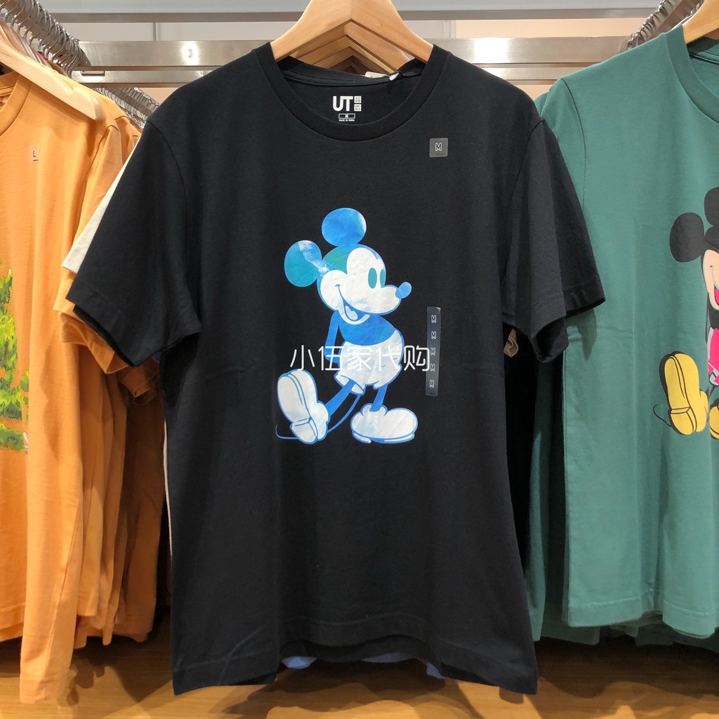 DISNEY Áo Thun Ngắn Tay In Hình Chuột Mickey Uniqlo Thời Trang Cho Nam Nữ