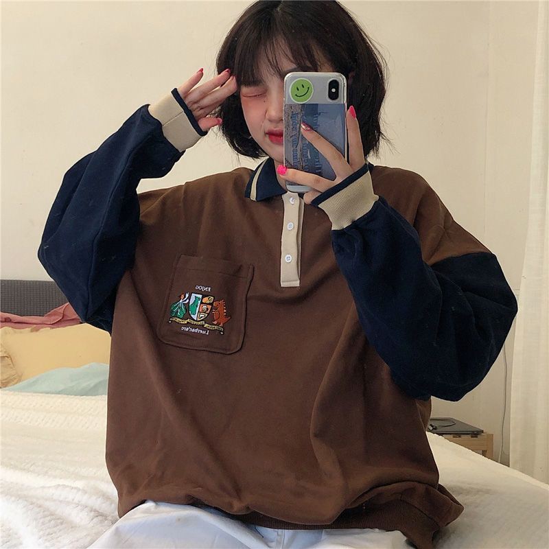 [ORDER] Áo polo nỉ da cá tay phối màu in hình ulzzang (ảnh thật)