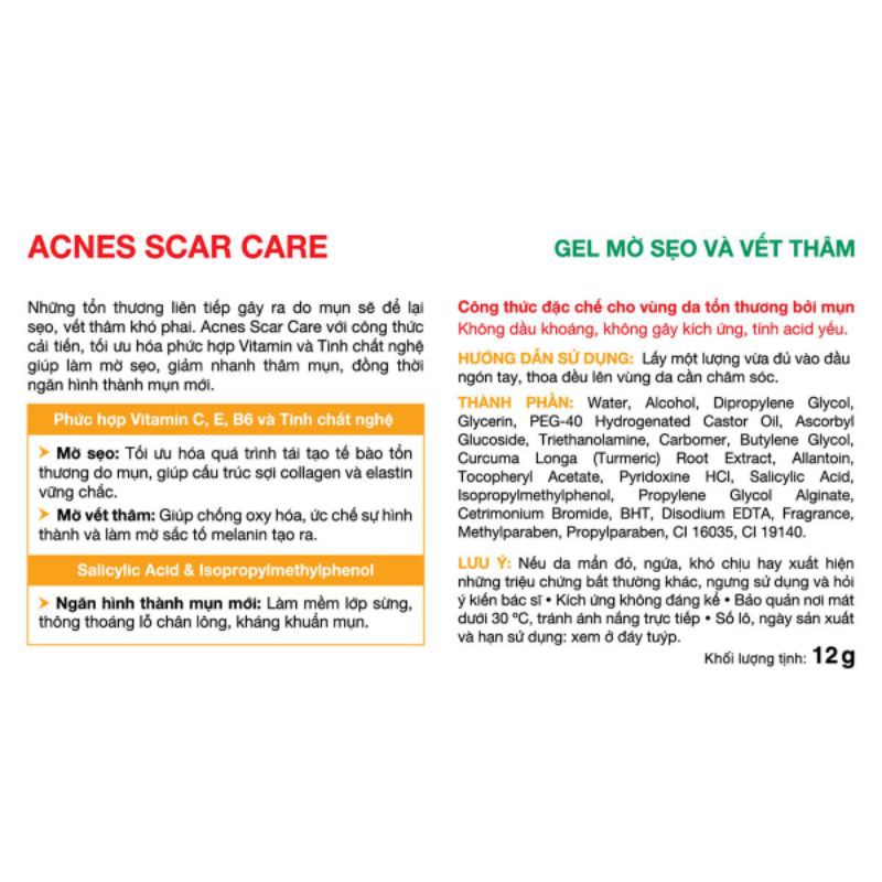 [CHÍNH HÃNG] Acnes Scar Care – Gel Mờ Sẹo Và Vết Thâm Mụn 12g