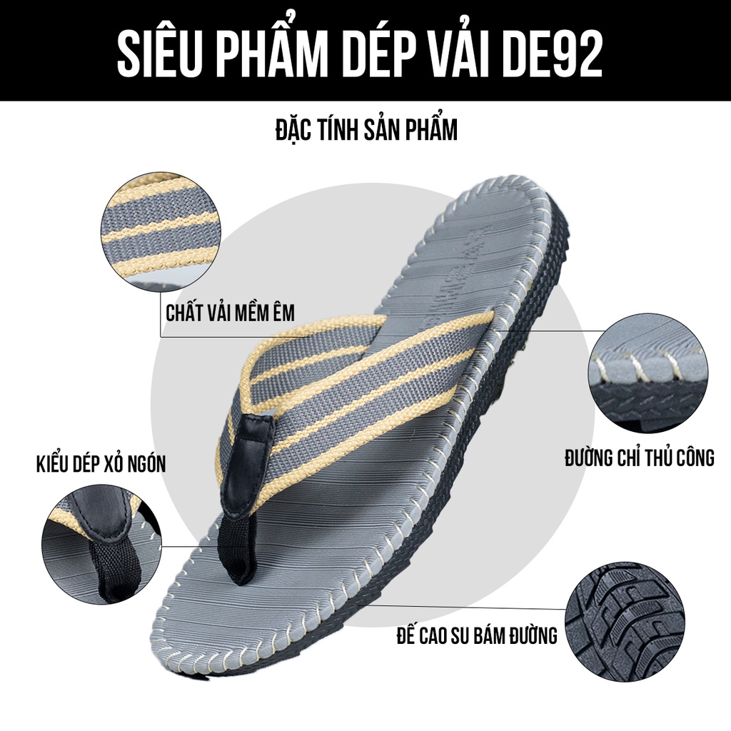 Dép nam thiết kế xỏ ngón đẹp quai ngang kiểu quai hậu đế bánh mì chất liệu da tông cao cấp bảo hành 1 năm DE92 TIMAN