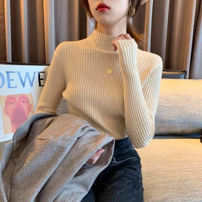 Áo Sweater Cổ Lọ Dáng Ôm Họa Tiết Kẻ Sọc Phong Cách Hàn Quốc Thời Trang Thu Đông Cho Nữ