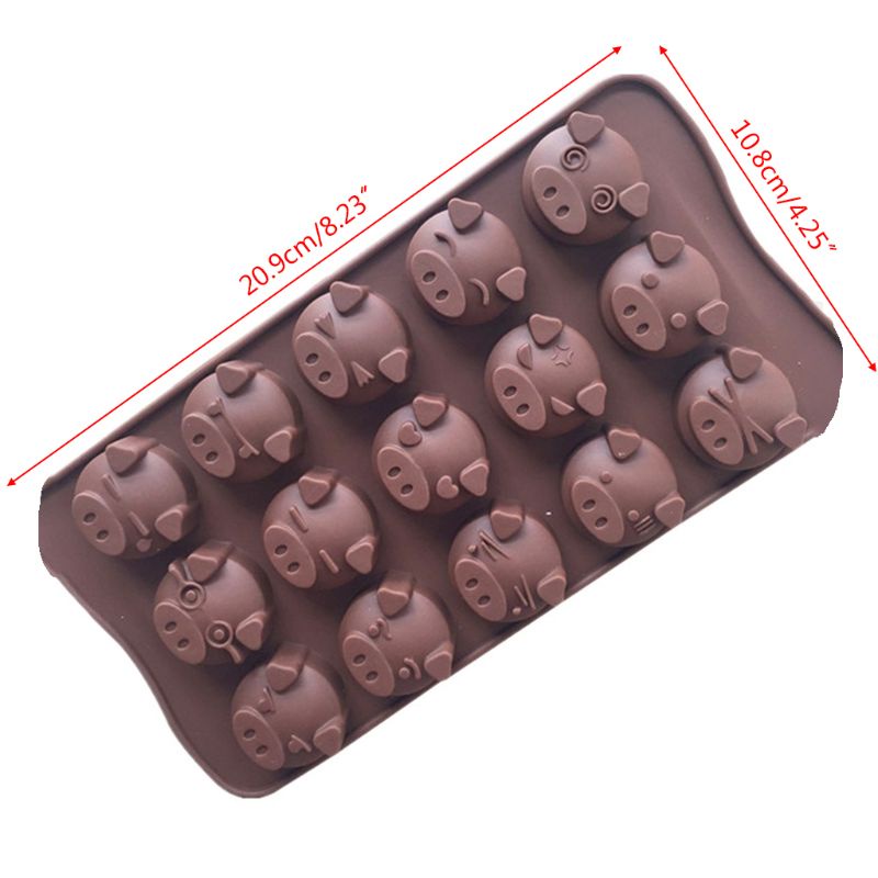 Khuôn silicone làm sô cô la bánh quy xà phòng kẹo DIY tạo hình chú heo 15 ngăn vui nhộn dành cho nhà bếp