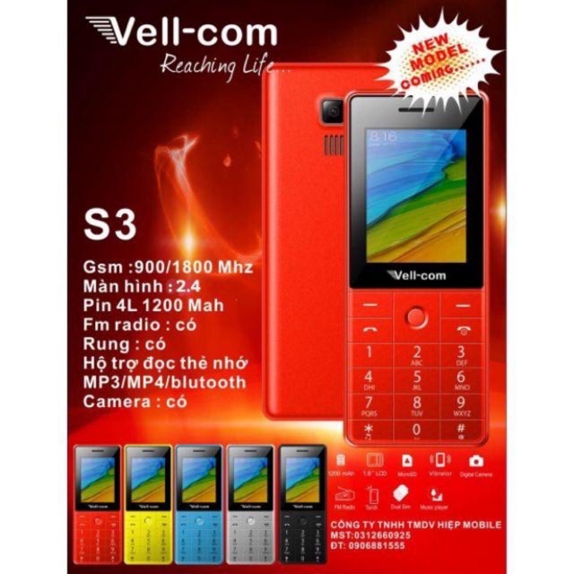 Điện Thoại Vellcom S3 2 sim 2 sóng Bảo hành 12 tháng