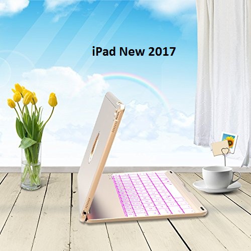 Bao da kiêm bàn phím bluetooth cho iPad New 2017 (9.7&quot;) (Gold) tặng cáp sạc iPhone