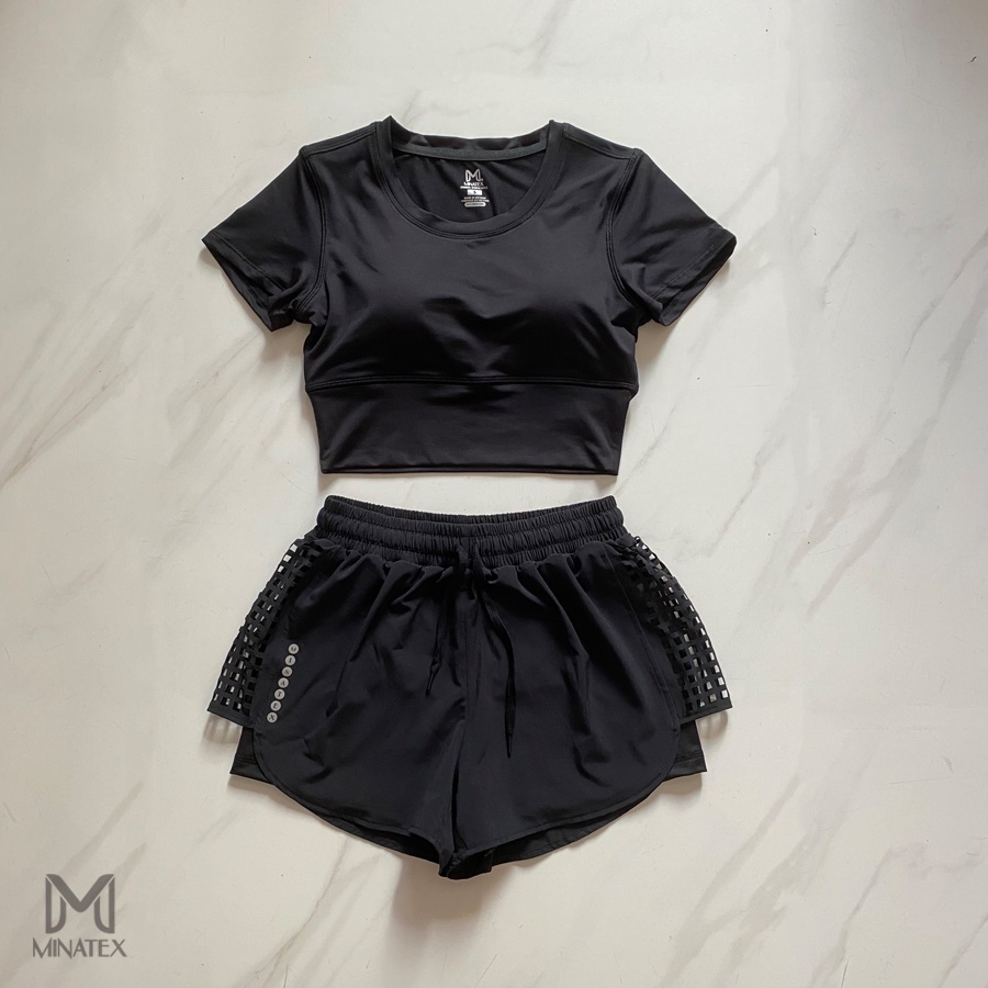 Bộ croptop quần đùi kèm đệm mút Minatex