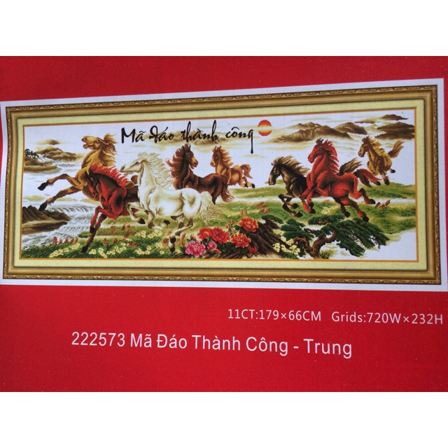 Tranh thêu mã đáo thành công ngựa 1,79x66 cm