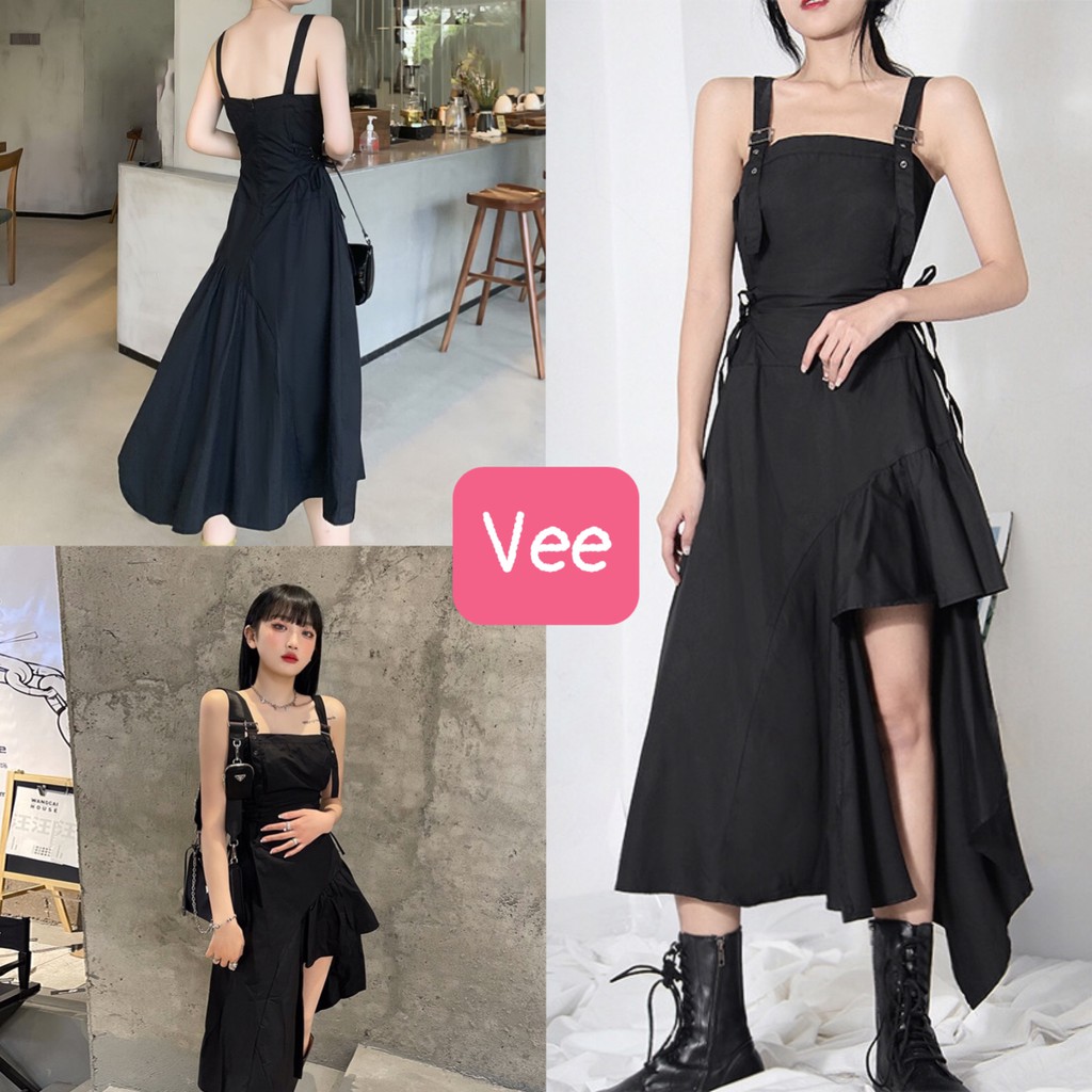 Váy body 2 dây bản to lệch tầng dáng suông ulzzang đan dây eo phong cách hàn quốc_veestore