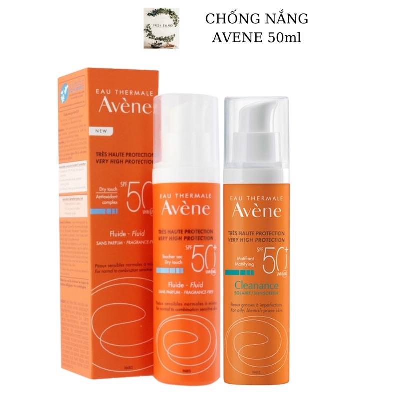 Kem Chống Nắng Avene Dry Fluid , Cleanance SPF50 Cho da dầu mụn, mọi loại da 50ml ( bản Pháp )