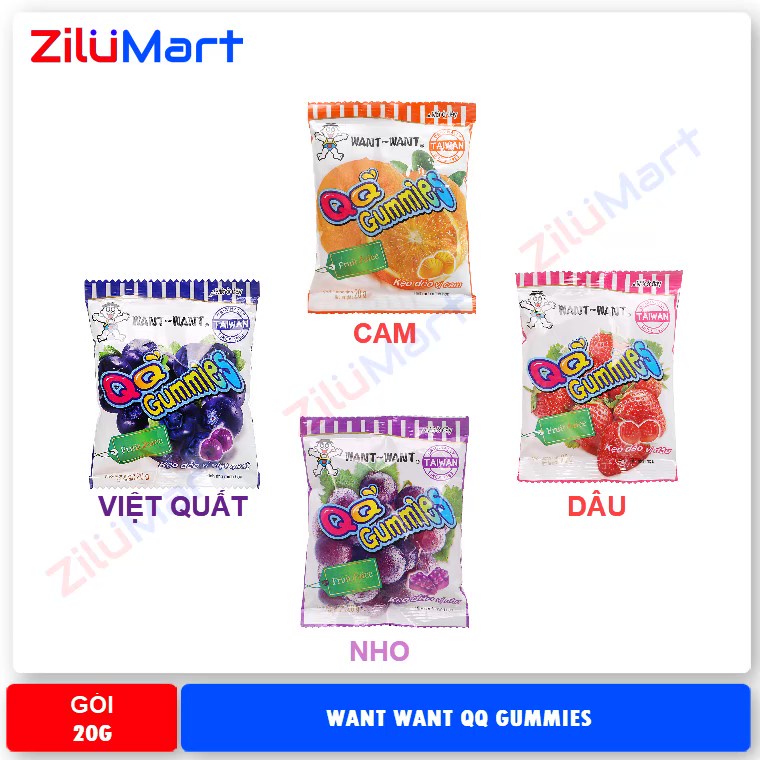 Kẹo dẻo Want Want QQ Gummies bốn vị (combo 4 gói) loại 20g