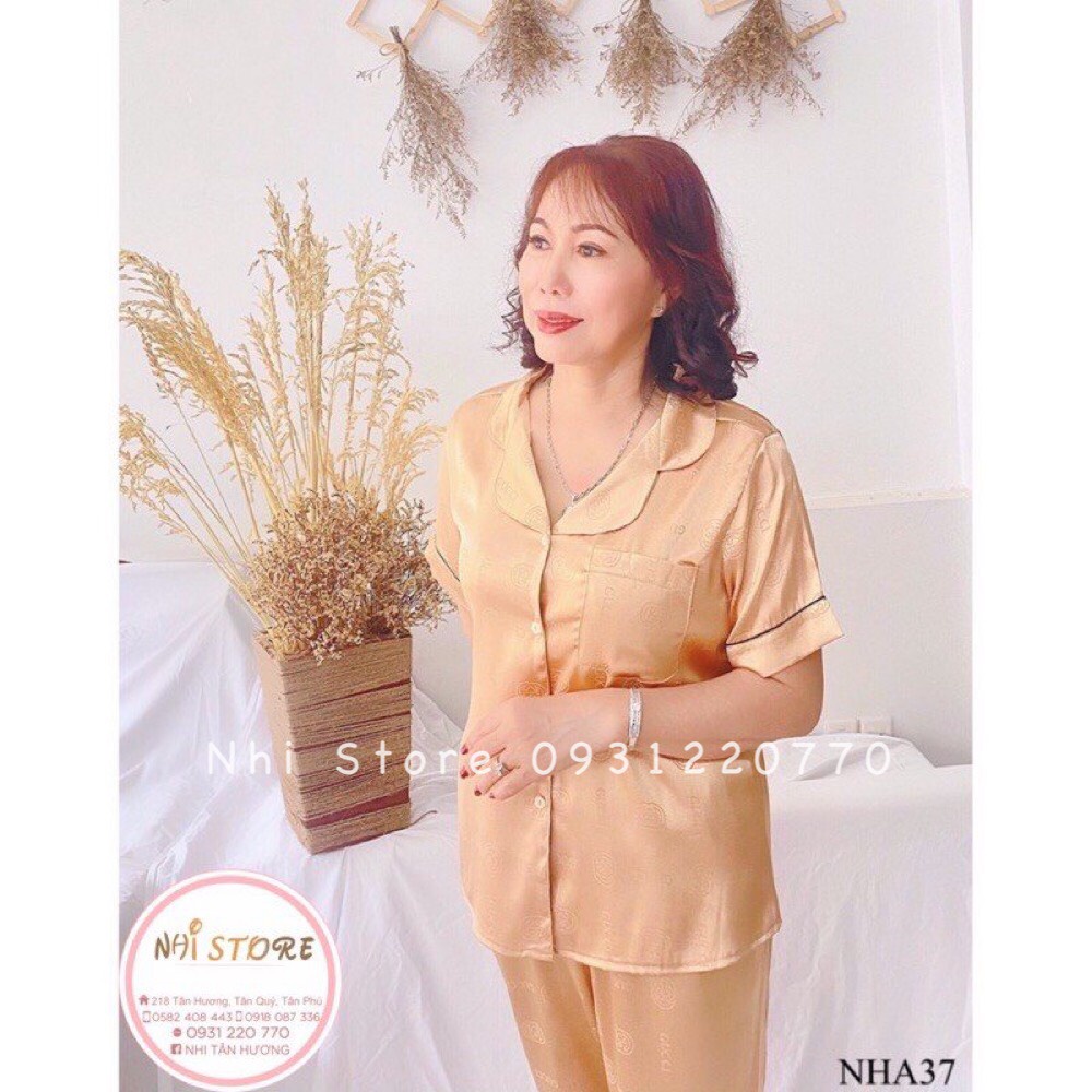 [FREESHIP 50K]  Đồ Bộ Trung Niên NHISTORE Pijama Gấm Dệt Chữ Nổi Sang Trọng Tay Ngắn Có Túi Big Size 45 - 75 kg