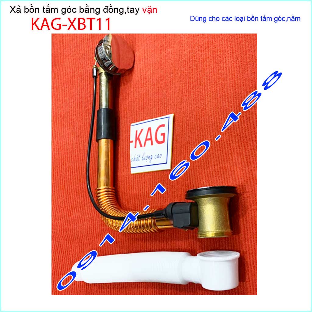 Xả bồn tắm góc KAG-XBT11 -Đồng, Bộ xả vặn bồn tắm nằm bằng thau siêu bền dùng cho bồn góc 90cm-1,2m-1,5m-1-6m