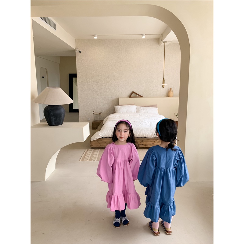 Đầm Cotton Tay Dài Dáng Rộng Màu Trơn Phong Cách Phương Tây Thời Trang Mùa Xuân Mới Dành Cho Bé Gái 2021