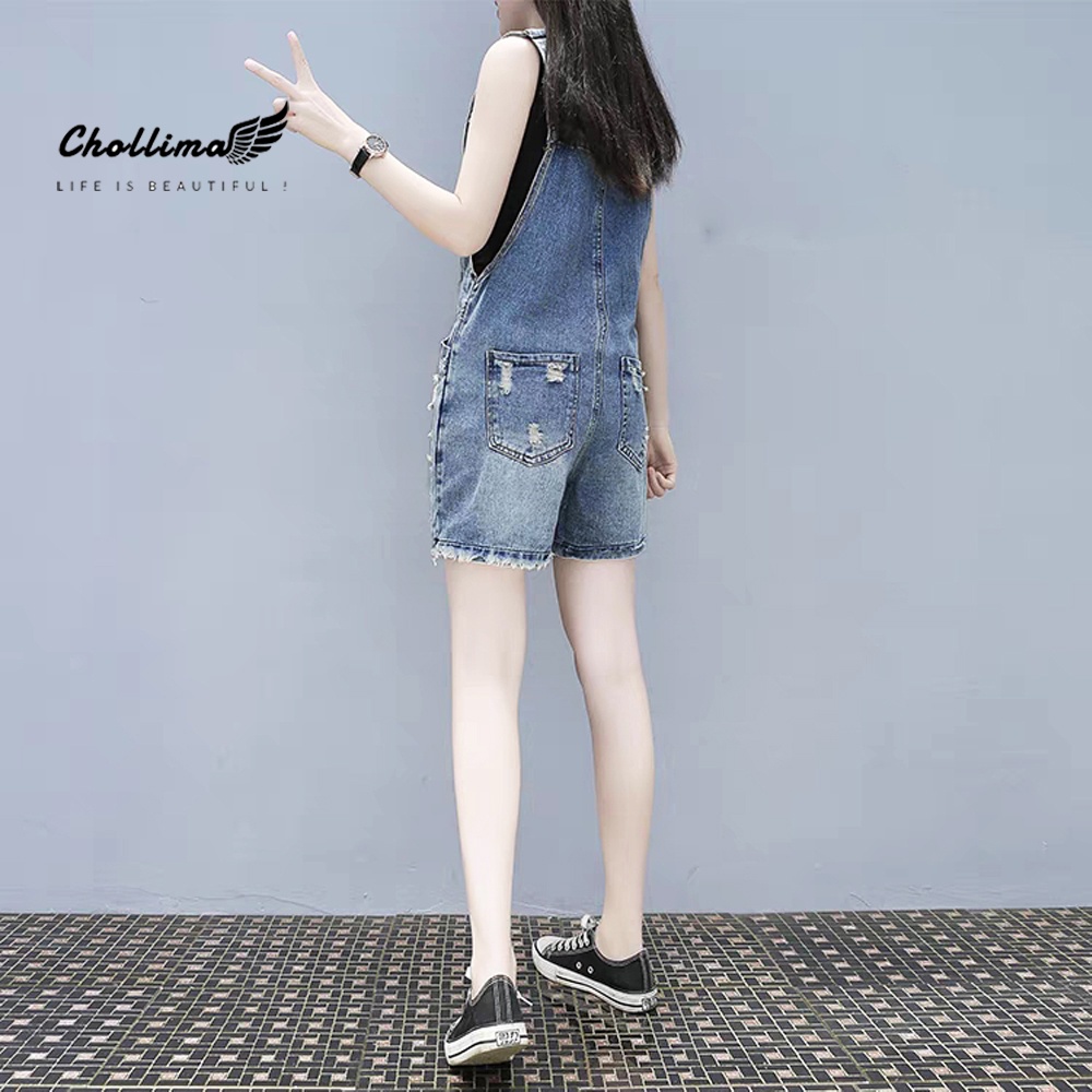 Yếm short jean Chollima dây kéo thêu chữ HAT YJ021 phong cách hàn quốc