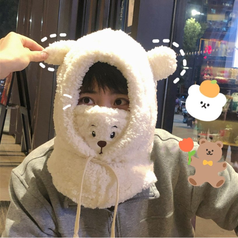 Nón tai gấu bông dày kèm khẩu trang bảo vệ cổ và tai ấm áp cute làm quà tặng cho nữ
