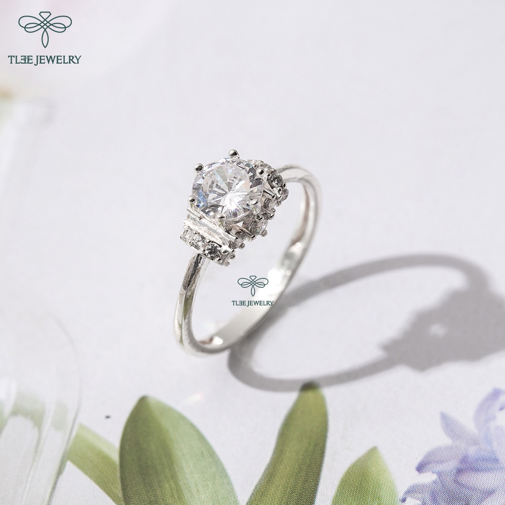 Nhẫn bạc nữ TLEE trụ đá 7li viền đính đá cao cấp TleeJewelry A0188