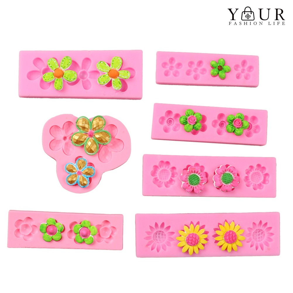Khuôn Silicon Làm Bánh / Xà Phòng / Đất Sét Hình Bông Hoa Dễ Thương DIY